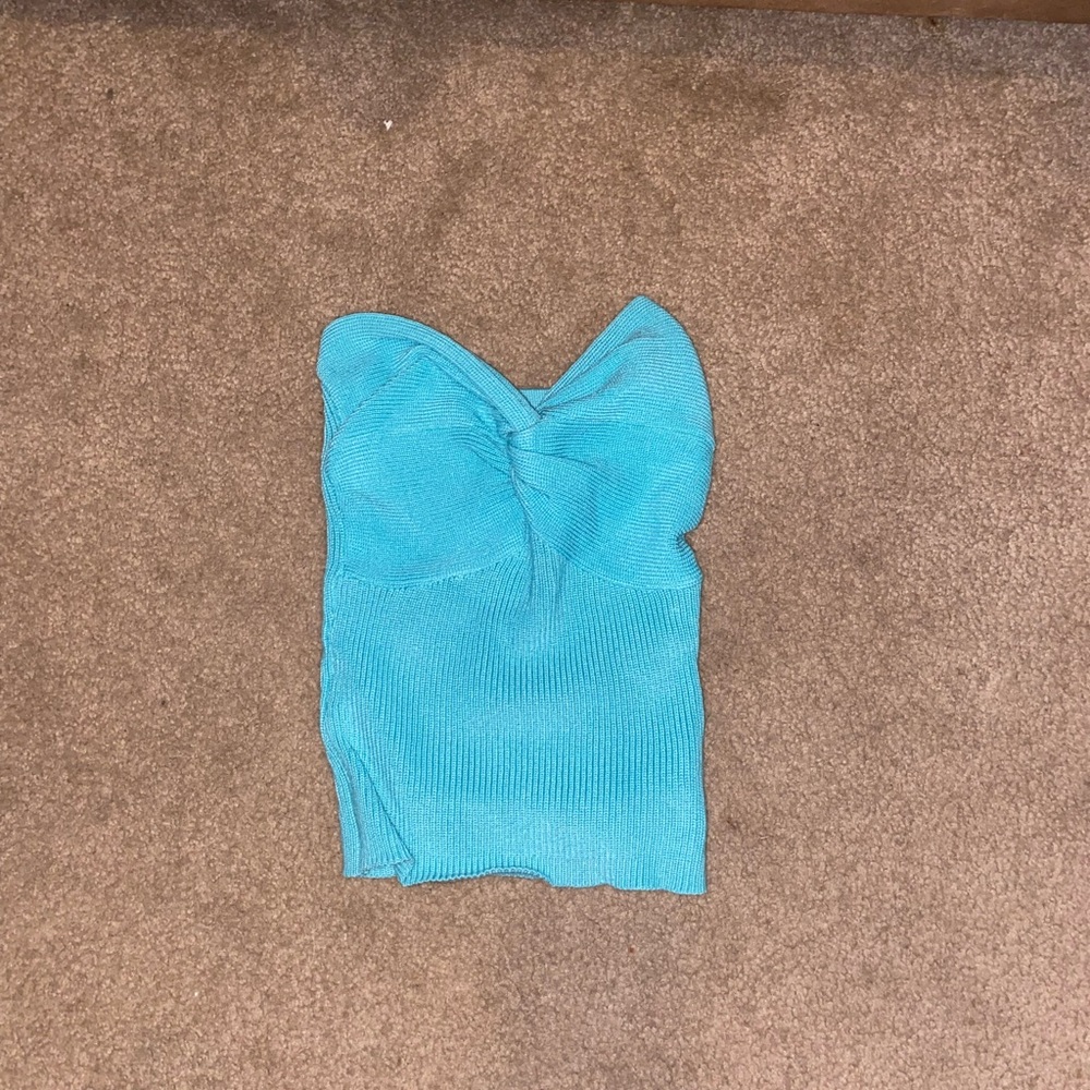 Turquoise Strapless Knit Top Small